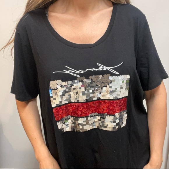 YXL Collection Oversized Short Sleeve Embellished Beads Black Red T- Shirt Top1X - Picture 3 of 9